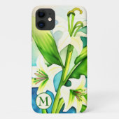 Waterverf White Lily met Monogram Case-Mate iPhone Case (Achterkant)