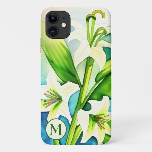 Waterverf White Lily met Monogram Case-Mate iPhone Case (Achterkant)