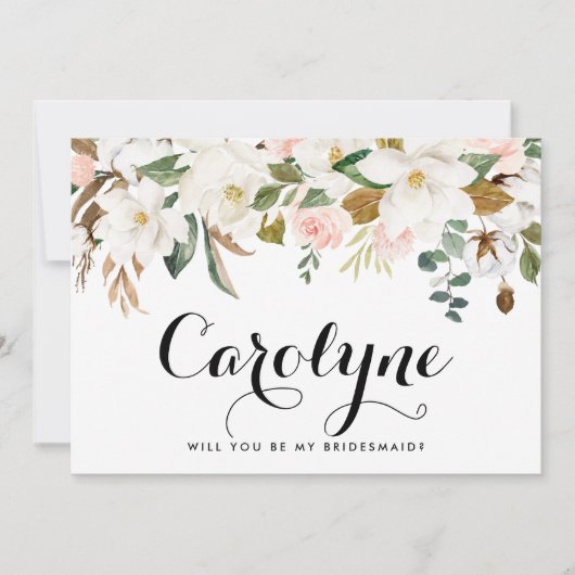 Waterverf White Magnolia Custom Bridesmaid Kaart (Voorkant)