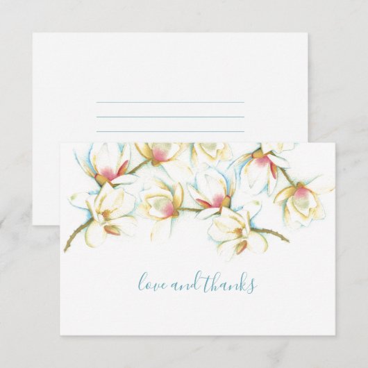 Waterverf White Magnolia Flower Hartelijk dank Bedankkaart (Voorkant / Achterkant)