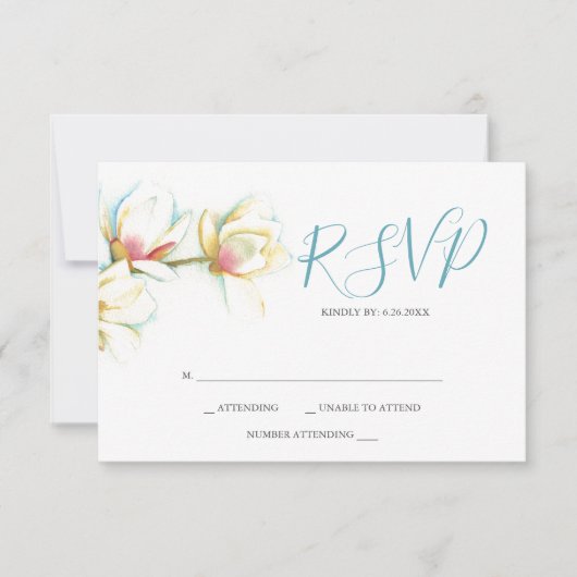 Waterverf White Magnolia Flower Reply RSVP-kaarten RSVP Kaartje (Voorkant)