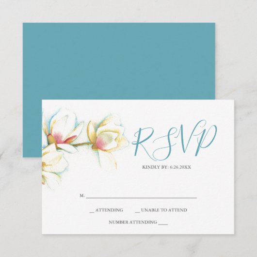Waterverf White Magnolia Flower Reply RSVP-kaarten RSVP Kaartje (Voorkant / Achterkant)