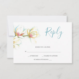 Waterverf White Magnolia Flower Reply RSVP-kaarten RSVP Kaartje