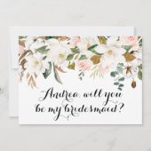 Waterverf White Magnolia Garland Bridesmaid Kaart (Voorkant)