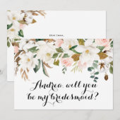 Waterverf White Magnolia Garland Bridesmaid Kaart (Voorkant / Achterkant)