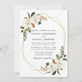 Waterverf White Magnolias Gold Photo Wedding Kaart (Voorkant)