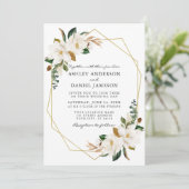 Waterverf White Magnolias Gold Photo Wedding Kaart (Staand voorkant)