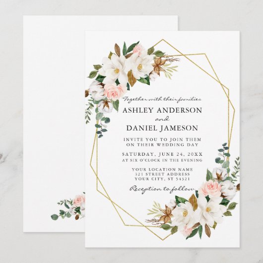 Waterverf White Magnolias Pink Roses Weddenschap G Kaart (Voorkant / Achterkant)