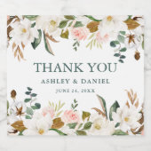 Waterverf White Magnolias Pink Roses Wedding Sparkling Wijnetiket (Enkel label)