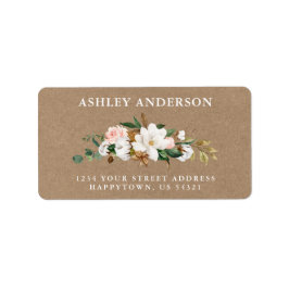 Waterverf White Magnolias Rozen Kraft Address Etiket