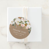 Waterverf White Magnolias Rozen Wedding Kraft Bedankjes Labels (In situ)