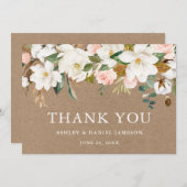 Waterverf White Magnolias Rozen Wedding Kraft Bedankkaart (Voorkant / Achterkant)