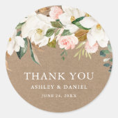 Waterverf White Magnolias Rozen Wedding Kraft Ronde Sticker (Voorkant)