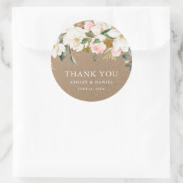 Waterverf White Magnolias Rozen Wedding Kraft Ronde Sticker