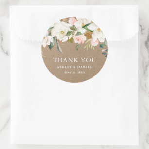 Waterverf White Magnolias Rozen Wedding Kraft Ronde Sticker