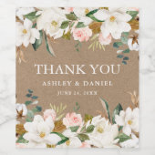 Waterverf White Magnolias Rozen Wedding Kraft Wijn Etiket (Enkel label)