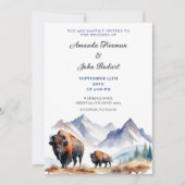 Waterverf White & Navy Bison Buffalo's Trouwen Kaart (Voorkant)