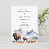 Waterverf White & Navy Bison Buffalo's Trouwen Kaart (Staand voorkant)