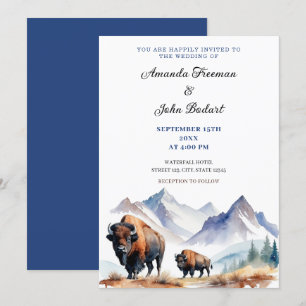 Waterverf White & Navy Bison Buffalo's Trouwen Kaart