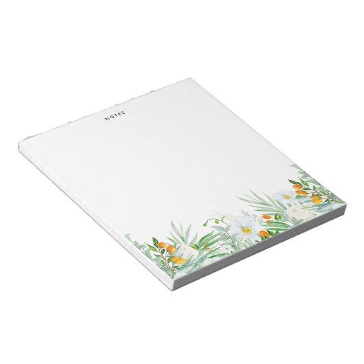 Waterverf White Orchids and Kumquats Personalized Notitieblok (Schuin)