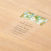 Waterverf White Orchids and Kumquats Wedding Acryl Uitnodigingen (Laagn)