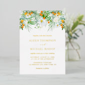 Waterverf White Orchids and Kumquats Wedding Folie Uitnodiging (Staand Voorkant)