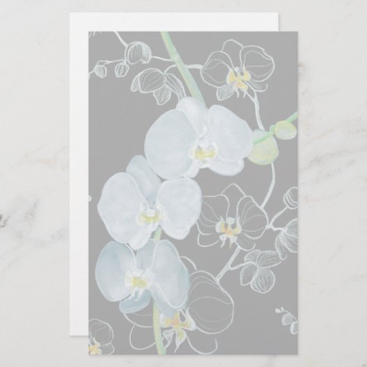 Waterverf White Orchids Pattern Briefpapier (Voorkant / Achterkant)