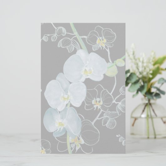 Waterverf White Orchids Pattern Briefpapier (Staand voorkant)