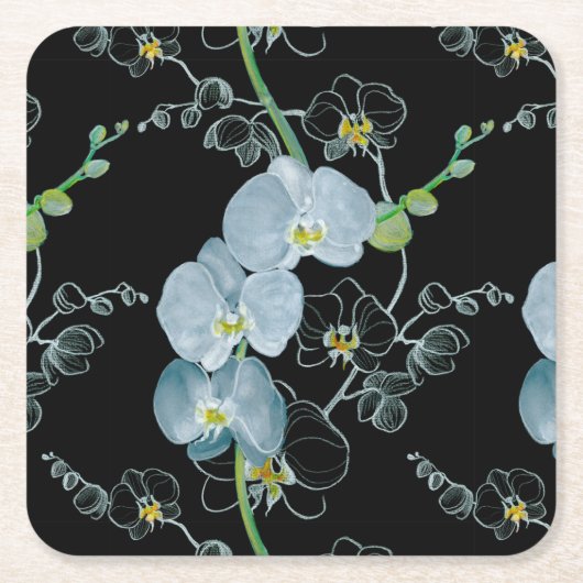 Waterverf White Orchids Pattern Kartonnen Onderzetters (Voorkant)