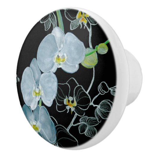 Waterverf White Orchids Pattern Keramische Knop (Rechts)