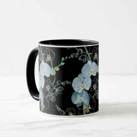 Waterverf White Orchids Pattern Mok (Voorkant links)