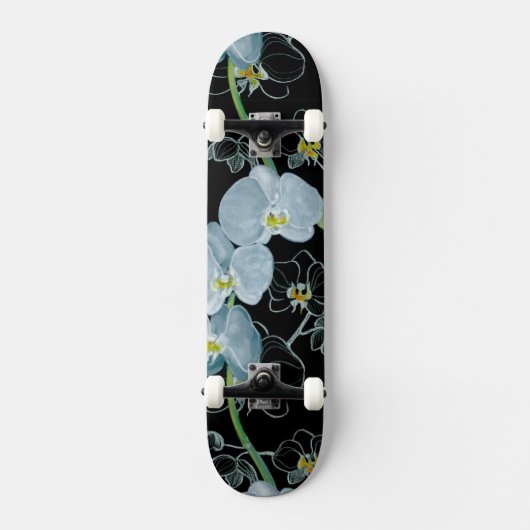 Waterverf White Orchids Pattern Skateboard (Voorkant)