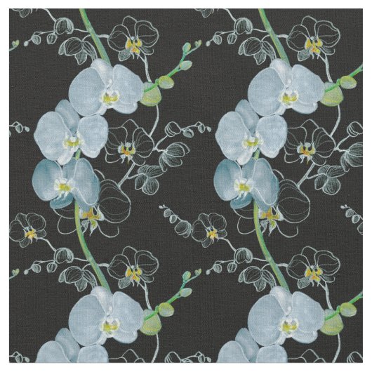 Waterverf White Orchids Pattern Stof (Close Up)