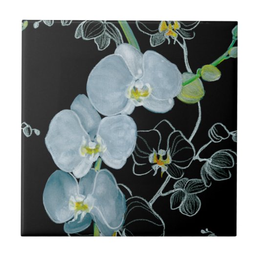 Waterverf White Orchids Pattern Tegeltje (Voorkant)