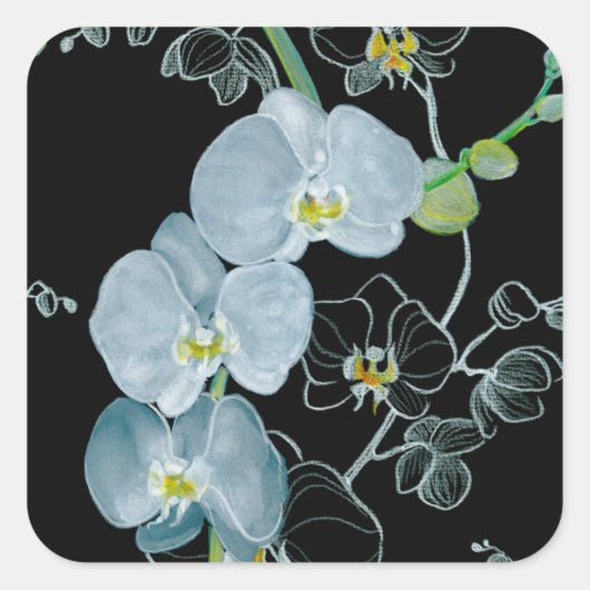 Waterverf White Orchids Pattern Vierkante Sticker (Voorkant)