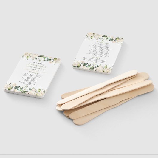 Waterverf White Peonies and Rozen Lijst Wedding Handwaaier (Niet-gemonteerd)