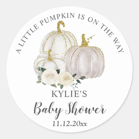Waterverf White Pumpkin Roos Baby shower Ronde Sticker (Voorkant)