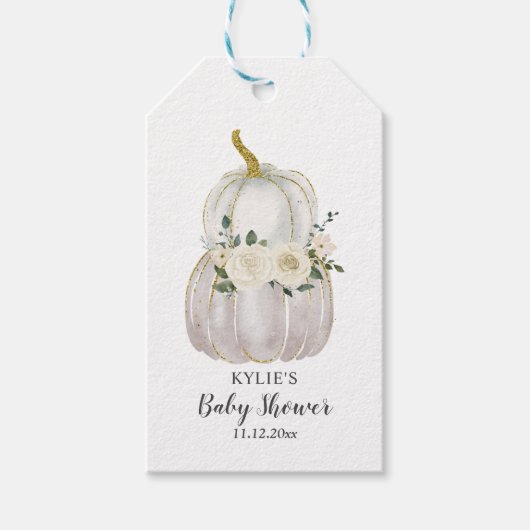 Waterverf White Pumpkin Thanksgiving Baby shower Cadeaulabel (Voorkant)