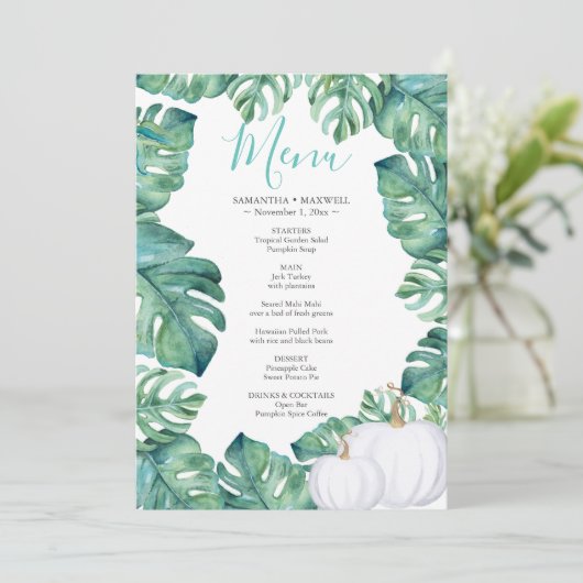 Waterverf White Pumpkin Tropical Menu Kaart (Staand voorkant)
