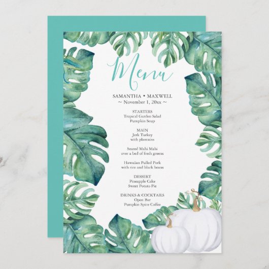 Waterverf White Pumpkin Tropical Menu Kaart (Voorkant / Achterkant)