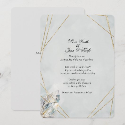 Waterverf White Quartz Modern Wedding Invitation Kaart (Voorkant / Achterkant)