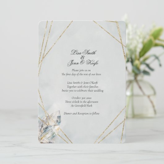 Waterverf White Quartz Modern Wedding Invitation Kaart (Staand voorkant)