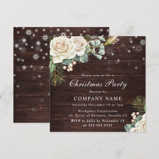 Waterverf White Rose Corporate Kerstparty Kaart (Voorkant / Achterkant)