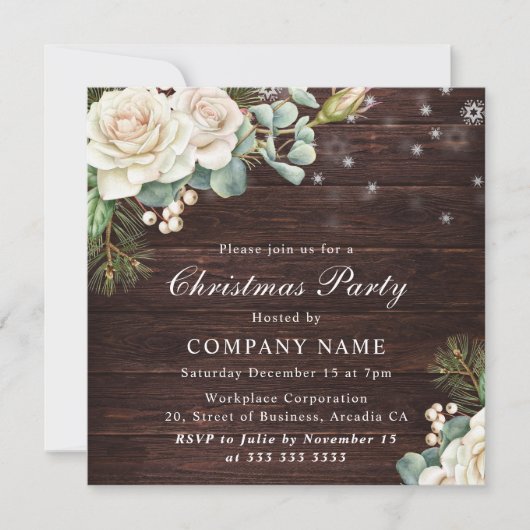 Waterverf White Rose Corporate Kerstparty Kaart (Voorkant)