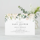 Waterverf White Rose en Hydrangea Baby shower Kaart (Staand voorkant)