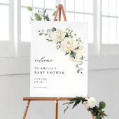Waterverf White Rose en Hydrangea Baby shower Poster