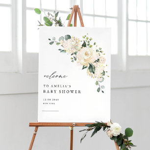 Waterverf White Rose en Hydrangea Baby shower Poster