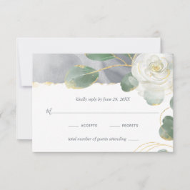 Waterverf White Rose Gold Greenery Floral Wedding RSVP Kaartje
