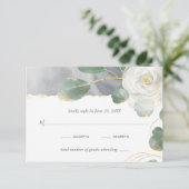Waterverf White Rose Gold Greenery Floral Wedding RSVP Kaartje (Staand voorkant)
