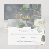 Waterverf White Rose Gold Greenery Floral Wedding RSVP Kaartje (Voorkant / Achterkant)